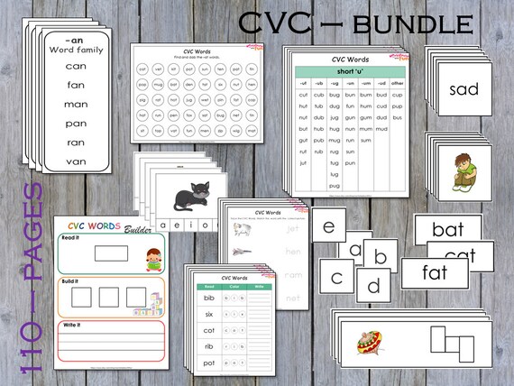 cvc words worksheets printable bundle 110 cvc toddler etsy