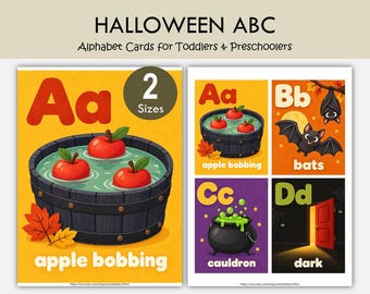 Halloween ABC Cards Printable, Alphabet Flashcards, Preschool Learning, Halloween Alphabet, ABC Flash Cards