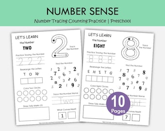 Number Sense Worksheets 1-10 | Kindergarten Math Activities | Number Tracing Counting Practice | Preschool Workbook | Homeschool Math PDF