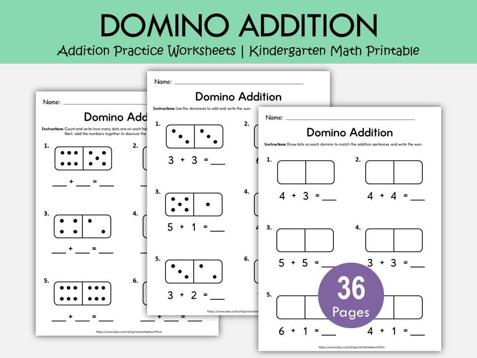 Domino Addition Worksheets for Kids | Math Practice Workbook Printable ...