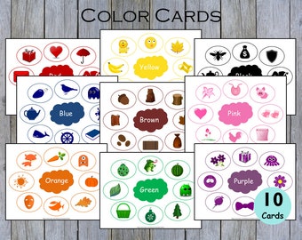 Color Cards, Color Chart Poster, Preschool Color Flashcards Printable, Kindergarten, Toddlers, Montessori, Display Cards, Learning Colors