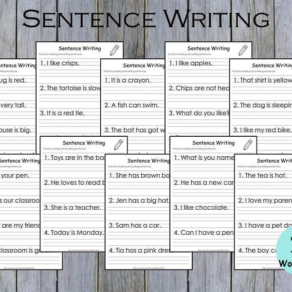 20 Printable Write the Sentence Worksheets, Sentence Writing, Writing Sentences Activity, Kindergarten Reading, Grade 1,2,3 ELA Worksheets