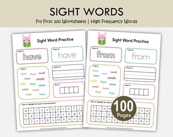 Sight Word Worksheets | Kindergarten Sight Words Activities | Fry First 100 Words | High Frequency Words Printable