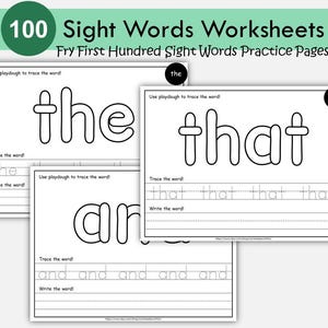 100 druckbare Arbeitsblätter zum Anblick, Fry First Hundred Arbeitsblätter zum Anblick, Kindergarten Knetematten, Übung von Hochfrequenzwörtern