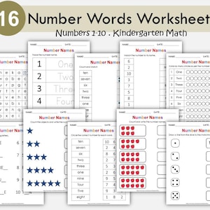Number Tracing Worksheets 0-10 for Preschool & Kindergarten, Number Words Handwriting Practice Printable, Early Math Skills, PDF Download