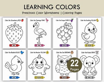 Color Coloring Pages, Toddler & Preschool Worksheets, Pre K Learning Colors Printable Pack (PDF)