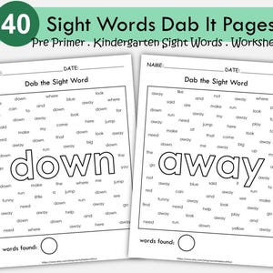 Sight Word Word Search, Sight Words Worksheets, Dab It Printable for Kindergarten, Pre Primer Word Search for kids, High Frequency Words