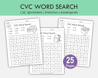 CVC Word Search Worksheets | Phonics Printables for Preschool & Kindergarten | Short Vowel Reading Practice