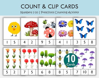 Counting Clip Cards Numbers 1-10, Preschool Math Activity (Printable PDF)