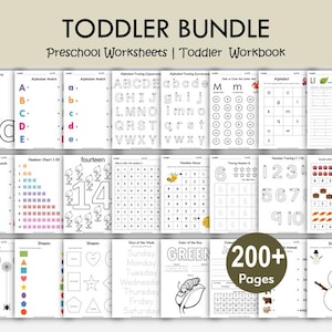 Toddler Educational Workbook Printable, Preschool Worksheets, Tracing Pages, Matching, Number Activities, Counting, Letters & Shapes