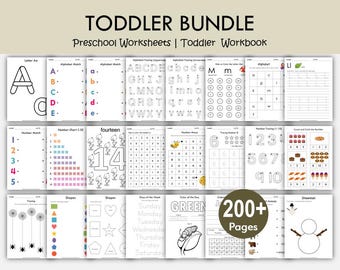 Preschool Kindergarten Bundle | ABC Writing Counting Worksheets (Digital Download)