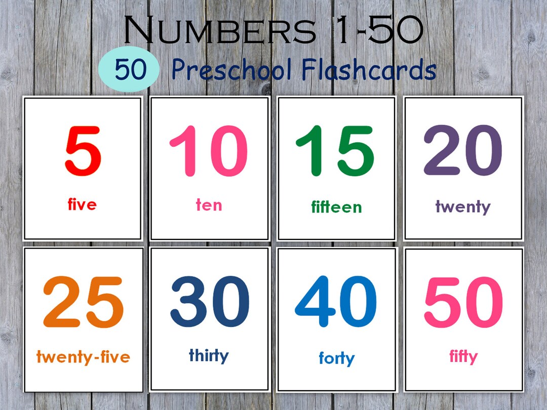 Numbers Flash Cards 1-50, Numbers Flashcards Printable, Preschool Math ...