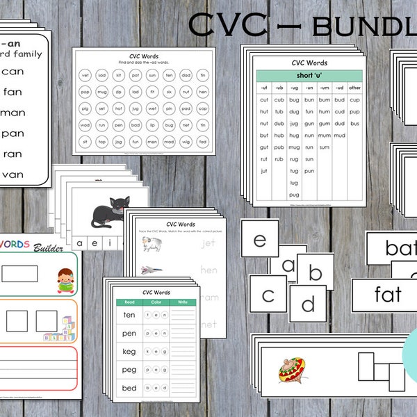 CVC Words Worksheets, CVC Flashcards, CVC Objects, Word List, Toddler Activities, Literacy, Words Phonics Builder, Kids, Kindergarten