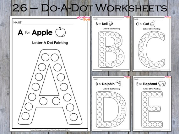 do a dots alphabet printable worksheets 26 dab it activity etsy
