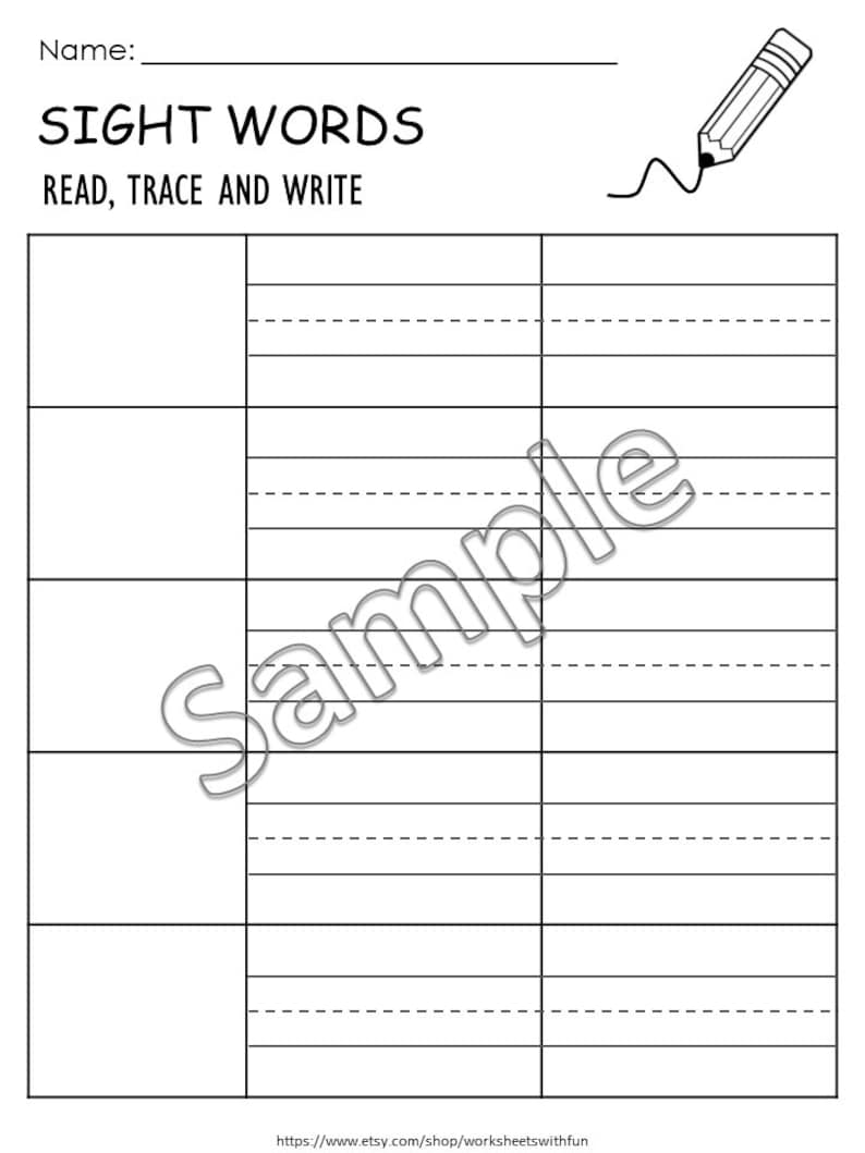 100 Sight Words Printable, Kindergarten Sight Word Tracing Worksheets ...