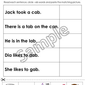 CVC Reading Sentences Worksheets Printable | Short Vowel Phonics Cut and Paste Activity for Preschool & Kindergarten image 2