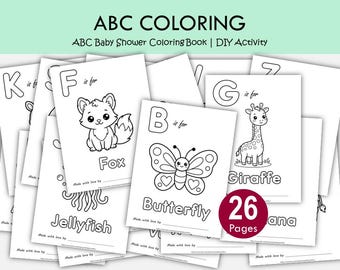 ABC Baby Shower Coloring Book | Animal Alphabet Coloring Pages | Printable Baby Shower Activity