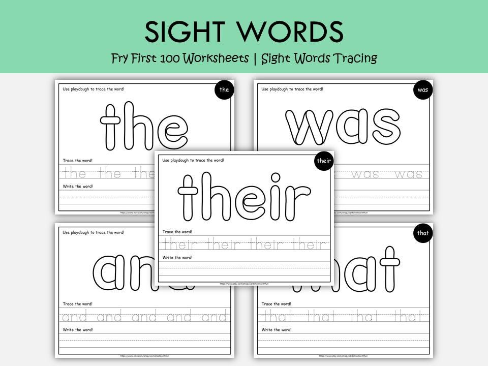 Fry First 100 Sight Words Worksheets Printable, Sight Word Tracing ...