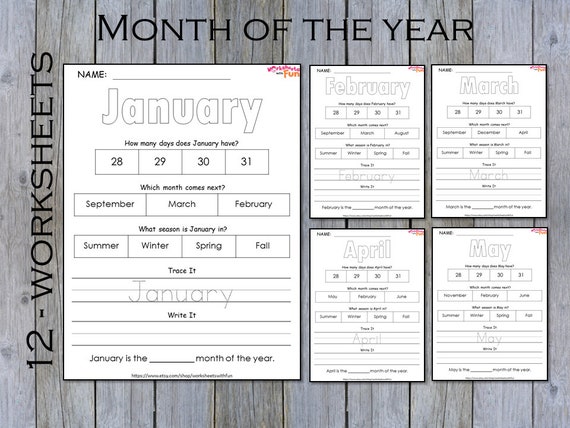 months of the year worksheets tracing months name printable etsy