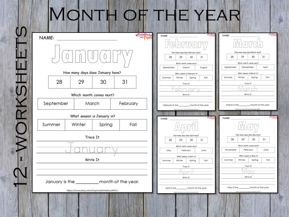 months of the year worksheets tracing months name printable etsy india