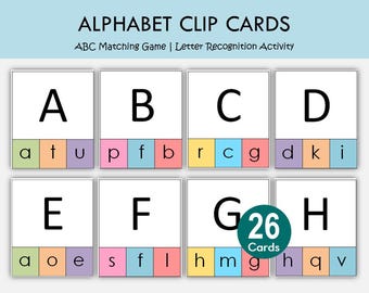 Alphabet Clip Cards Uppercase Lowercase Matching, Letter Recognition Activity, Preschool Printable, Kindergarten Literacy, ABC Matching Game