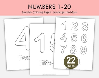 Number Coloring Pages 1-20 Printable | Preschool Number Worksheets | Kindergarten Math Activity | Number Recognition Coloring Sheets