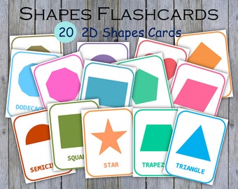 20 Basic Shapes Flash Cards, Preschool Materials, Homeschool Printables, Montessori Materials, Geometric Flash Cards PDF, Digital Downloads