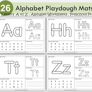 Hojas de trabajo imprimibles del alfabeto, tapetes de plastilina, reconocimiento de letras para jardín de infantes, trazado, coloreado, actividades del abecedario, educación en casa