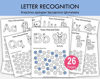 Find the Letter Kindergarten Preschool Alphabet Recognition Worksheet, Early English Search Activity, Identify the Correct Letter & Color