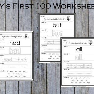 100 Printable Fry First Hundred Sight Words Worksheets for - Etsy