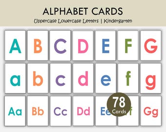 Alphabet Karteikarten, ABC Karten, Großbuchstaben Kleinbuchstaben, Vorschule lernen, Kindergarten Homeschool, Kinder Lern PDF