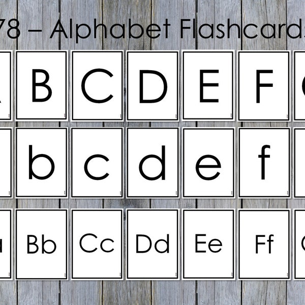 Alphabet Cards Printable for Preschool, Uppercase and Lowercase Black and White Letters Flash Cards, Kids, Toddlers Flashcards, Montessori