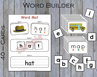 CVC Words Builder, CVC Worksheet,  Learn To Read, Spelling & Writing Practice, Preschool, Kindergarten Printable, Phonics Game, Sight Words