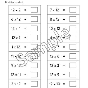 Pu&ograve; includere: Un foglio di lavoro stampabile in bianco e nero con il titolo "Moltiplicare per 12" e una serie di problemi di moltiplicazione che coinvolgono il numero 12. Il foglio di lavoro &egrave; progettato per aiutare gli studenti a esercitarsi nelle loro capacit&agrave; di moltiplicazione.