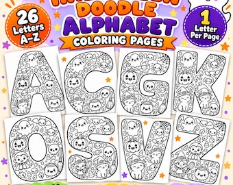 Halloween Alphabet Coloring Pages, ABC Doodle Printable, Preschool Halloween Activity, A-Z Letters for Kids