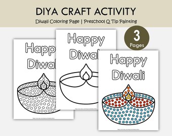 Utskrivbar Diya-pysselaktivitet för barn | Diwali-målarbild | Q-tip-målningsmall | Diwali-pyssel för förskola och dagis