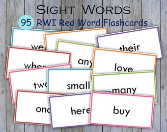 95 Red Word Flashcards, Tricky Words, High Frequency Words, Set 1 to 4 Phonics Reading, Kindergarten, Grade 1,2,3,  Homeschool