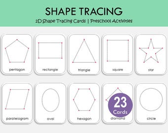 2D Shape Tracing Cards Printable, Shape Tracing Activities for Preschool, Kindergarten Shape Practice, Fine Motor Skills, Geometry Cards PDF