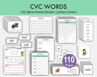 Kindergarten CVC Words Phonics Bundle, Short Vowel Reading Activities (Digital Download)
