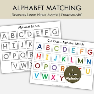 Alphabet Matching Game Printable, Uppercase Letter Match Activity, Preschool ABC Learning, Kindergarten Literacy Center, Letter Recognition
