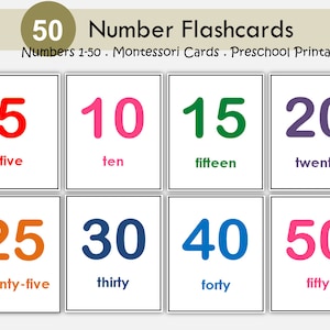 Numbers Flash Cards for Pre K, Number Flashcards for ESL Printable, Number Cards 1-50, Montessori Flash Cards, Instant Download