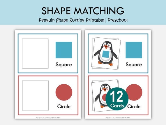 Penguin Shape Matching Activity Printable, Preschool Shape Worksheets, Kindergarten Math Centers, Toddler Learning Shapes, Busy Binder PDF