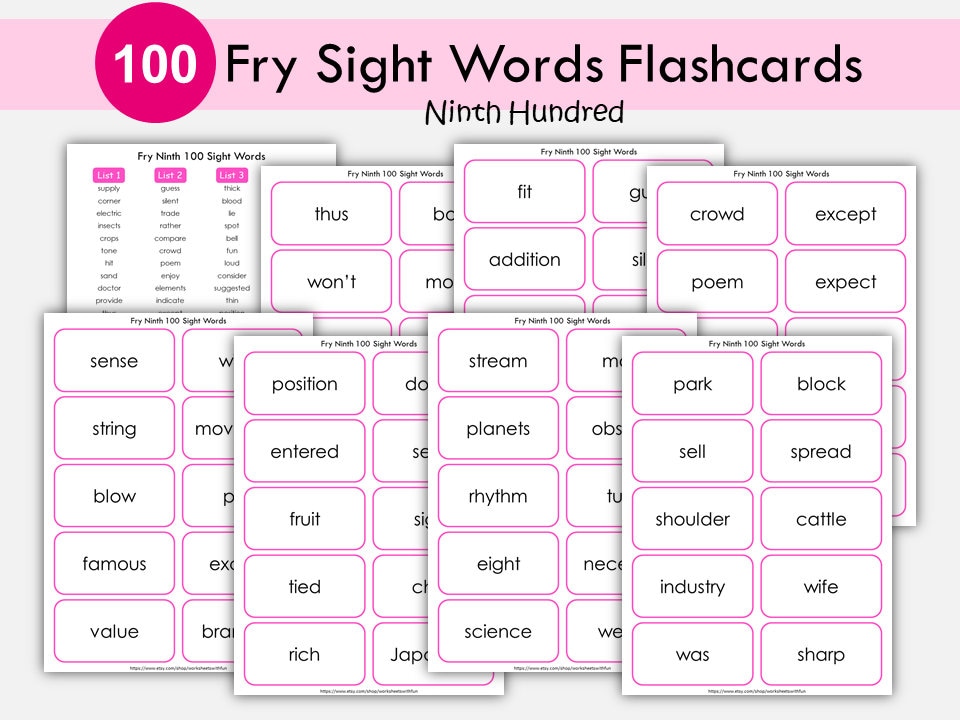 Fry's Ninth 100 Sight Words Flashcards: Homeschool Resource (PDF)