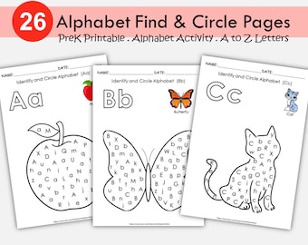 Letter Recognition Worksheets: Alphabet Search, Preschool Printable (Instant Download)