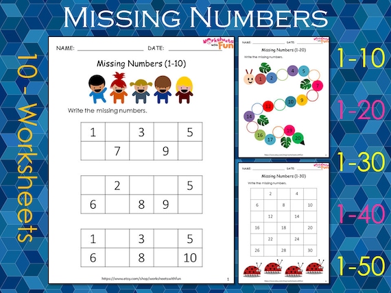 missing number preschool worksheets printables 1 50 etsy
