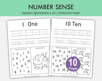 Number Sense Worksheets 1–10 for Preschool & Kindergarten | Counting Tracing Math Printable