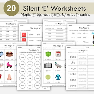 Parole con la E silenziosa stampabili, Schede didattiche per l'asilo, E magica, Libro di grammatica inglese di 1° grado, CVCe, E prepotente, Fonetica, Homeschool, Educativo