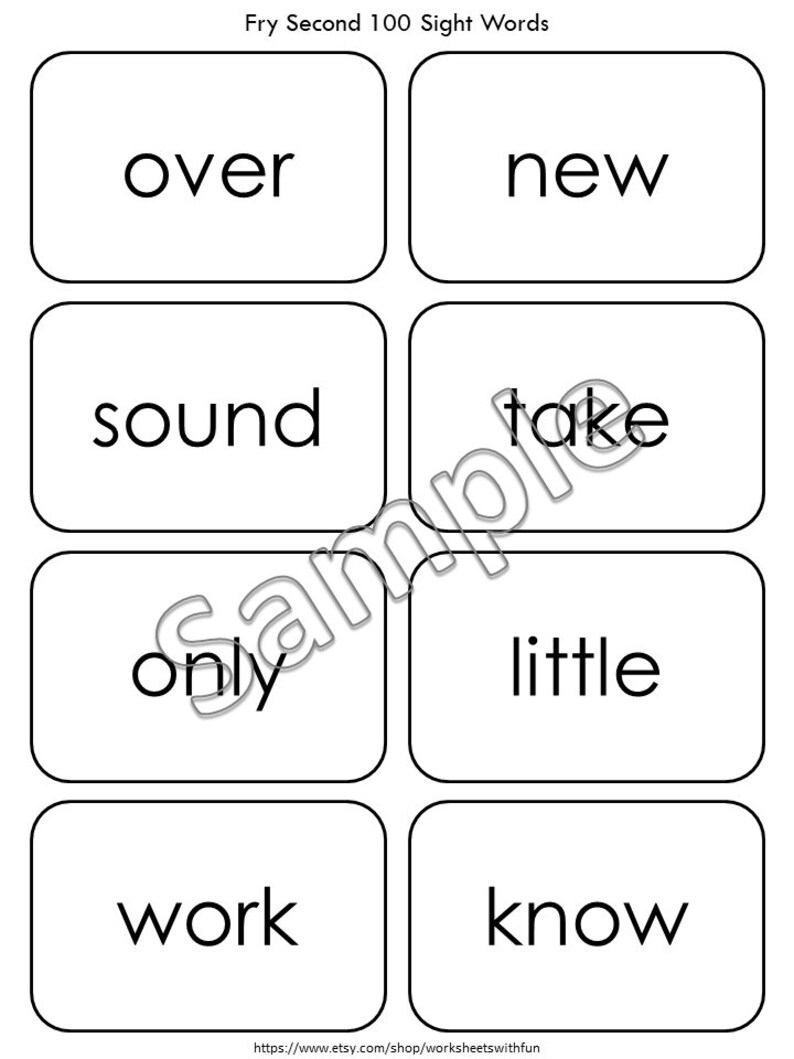 Fry Second 100 Flashcards Printable, Sight Word Cards, High Frequency ...