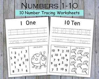 Number Tracing Worksheets 1-10, Preschool Printable, Kids Handwriting Practice, Kindergarten Worksheets, Learning Numbers, Instant Download