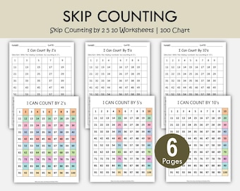 Skip Counting by 2, 5, 10 Worksheets | 100 Chart Printable Math Activities | Kindergarten 1st 2nd Grade Multiplication Patterns PDF